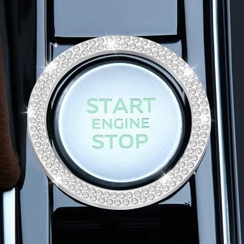 LivTee 2 PCS Crystal Double Rhinestone Car Engine Start Stop Decoration Ring, Bling Car Interior Accessories for Women, Push to Start Button Cover Sticker, Automotive Decals, White thumbnail 2