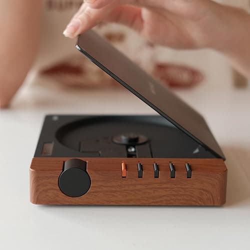 syitren R300 CD Player Portable Bluetooth Desktop Retro CD Players for Home,Without Speakers, Rechargeble Battery Small Compact Vintage CD Player,SPDIF Out,Brown thumbnail 5