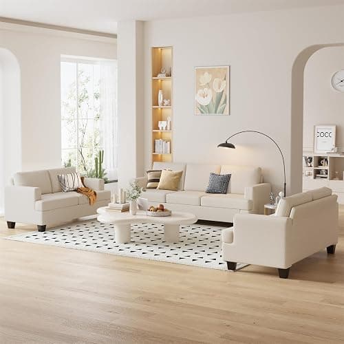Furnimart 62" Loveseat Couch, Modern Love Seat Couches for Small Spaces, Beige Linen Sofa, Deep Seat Sofa for Living Room, Small 2 Seater Couch for Bedroom, Office thumbnail 3