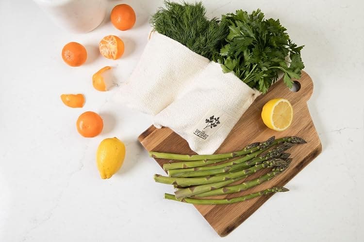 VEJIBAG Two Pocket Herb Bag | Certified Organic Cotton Vegetable Crisper Bags | Keep Herbs & Veggies Fresh | Reusable, Eco-Friendly, Biodegradable, Machine Washable/Dryable | Made in USA thumbnail 6