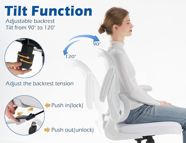 TRALT Ergonomic Office Chair - Desk Chair with Adjustable Lumbar Support Computer Chair - Mesh Comfy Chair with Flip-up Armrests - Gaming Chairs for Adults Home Office (Leather, White) thumbnail 5