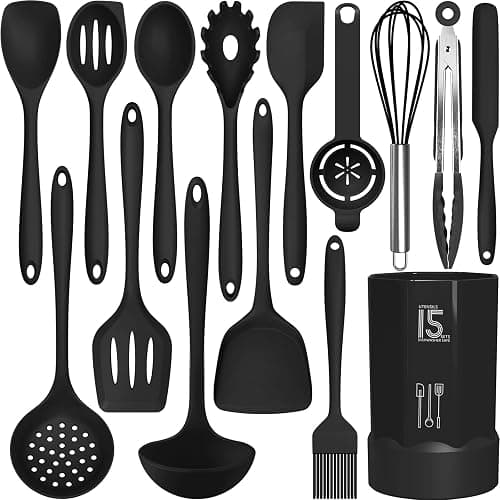 AOTHOD Silicone Cooking Utensils Set - 446°F Heat Resistant Kitchen Utensils,Turner Tongs,Spatula,Spoon,Brush,Whisk,Kitchen Utensil Gadgets Tools Set for Nonstick Cookware,Dishwasher Safe (BPA Free) - Image 1