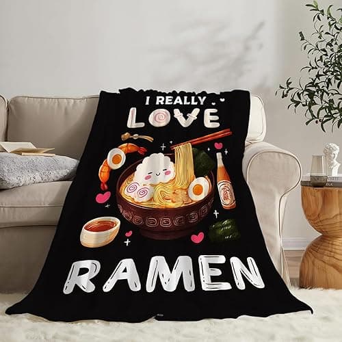 Ramen Blanket Soft Fuzzy Fleece Ramen Noodle Food Throw Blankets Decor Cozy Warm Plush Flannel Foodie Blanket Gifts for Boys Girls Men Women Home Chair Sofa Couch Bed 60"X50" thumbnail 6