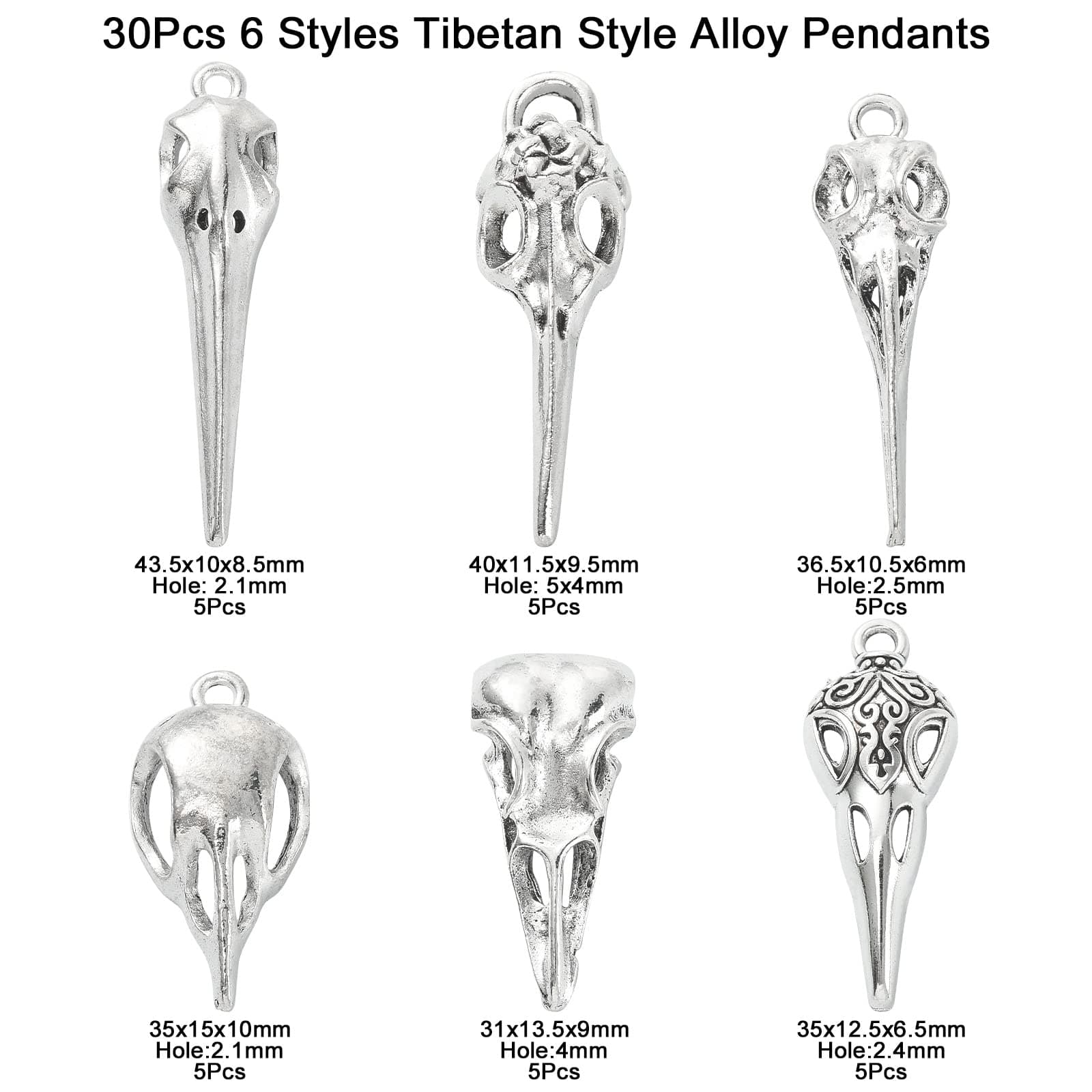 UR URLIFEHALL Assorted Magic Tibetan Style Metal Charm Antique Silver Charms Pendants for DIY Craft Jewelry Making - 30pcs-31~43.5X10~15X6~10mm-raven skull charms thumbnail 2