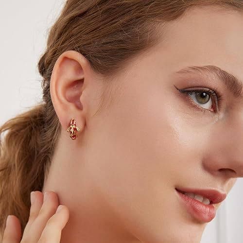 RUKYF Gold Plated Star,Koi Fish & Dachshund Hoop Earrings - Cute Animal Huggie Earrings for Women - Hypoallergenic, Dainty & Lightweight - Gift for Pet Loves thumbnail 7