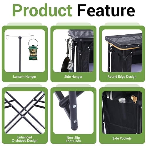 Nice C Camping Kitchen Station, Camping Table, Picnic Table, Portable Grill Table, Folding Cook Table, Upgrade Light Stand and Windshield Station & Organizers, Carry Bag for Beach, Picnic (Black) thumbnail 7