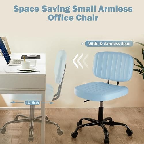 DUMOS Armless Home Office Executive Chair - Small Desk Chair with Low Back Lumbar Support, Height Adjustable PU Leather Computer Task Chair with 360° Swivel Wheels, for Adults, Blue thumbnail 6