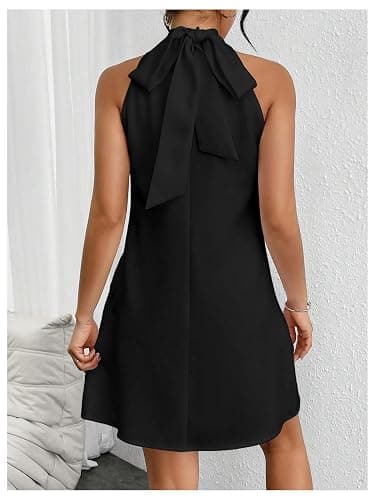 Floerns Women's Pearl Beaded Halter Twist Sleeveless Tie Back Dress A Line Dress thumbnail 2