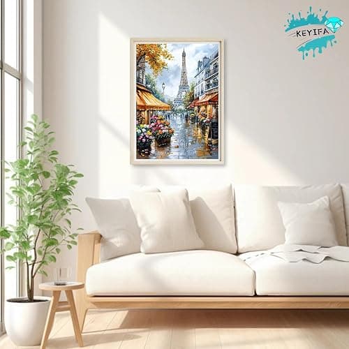 KEYIFA Paris Diamond Art Kits for Adults, DIY Diamond Painting Flower Shop, Round Full Drill, 5D Scenery Diamonds Dots Mosaic Painting, Gem Arts Craft for Home Wall Decor Gifts, 30x40cm thumbnail 2
