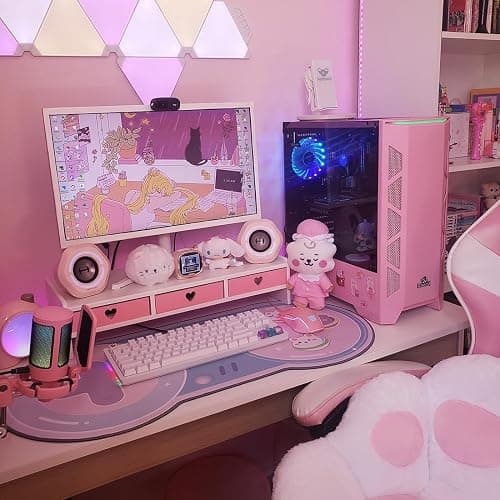CONKAWACA Cute Monitor Stand Kawaii Desk Organizer Cute Desk Organizer with Drawers Monitor Riser Computer Stand thumbnail 2
