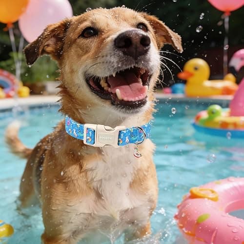 DOGWONG Summer Dog Collar for Large Dogs, Beach Hawaiian Dog Collars, Blue Summer Boy Dogs Collars for Medium Lrage Dogs, Neck 39-60 inches thumbnail 4