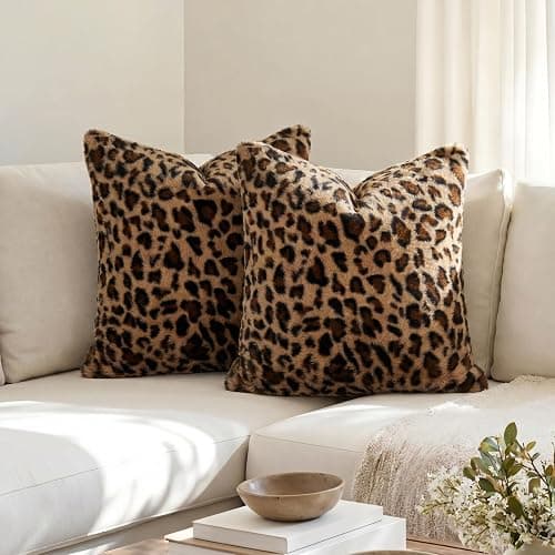 Cheetah Print Throw Pillow Covers 24x24 Set of 2, Fluffy Soft Faux Fur Decorative Throw Pillow Covers24 x 24, Leopard Print Home Decor for Sofa Livingroom thumbnail 2