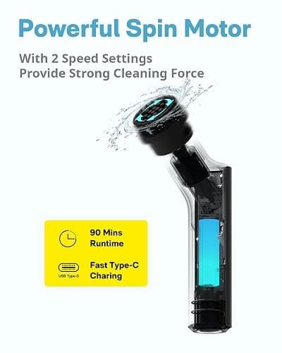 HOTO Electric Spin Scrubber, Rechargeable Shower Scrubber with 6 Brush Heads & Extension Pole, Cordless Power Cleaning Brush, Dual Speed, IPX7 Waterproof, Ideal for Bathroom/Kitchen/Tile/Floor/Wall thumbnail 8