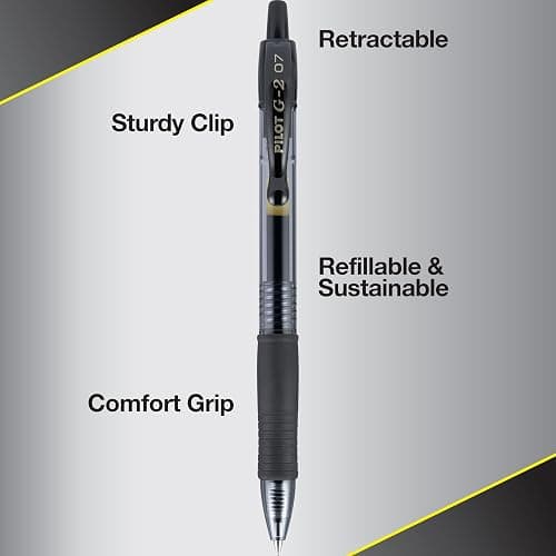 Pilot G2 Premium Gel Roller Pens 0.7, Fine Point Smooth Writing Pens Black, Pack of 12 thumbnail 6