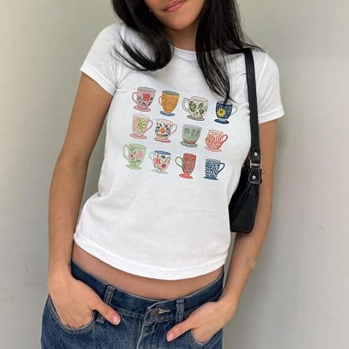 Women Y2k Graphic Tee Short Sleeve Crew Neck Baby Tee Shirt Summer Casual Crop Top Vintage Aesthetic Going Out Top thumbnail 2
