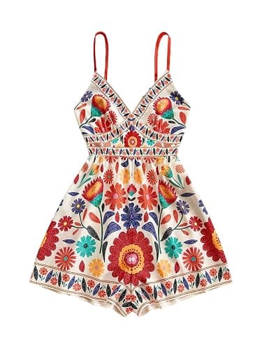 GORGLITTER Women's Floral Print Summer Romper Boho Sleeveless Wide Leg Short Jumpsuits Beach Vacation Cruise Outfits - Image 1
