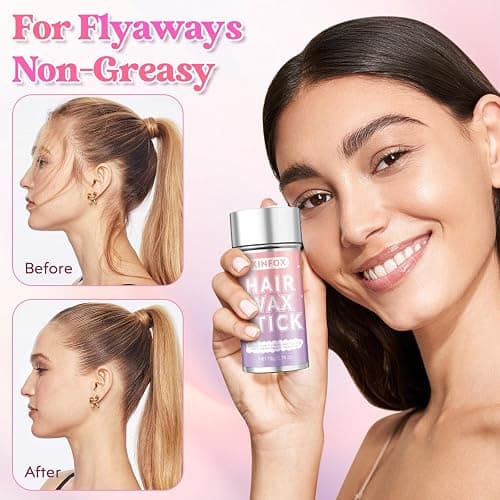 Hair Wax Stick, Slick Back Hair Brush, Wax Stick for Flyaways, Rat Tail Comb Edge Brush Styling Tool Set Accessories for Women Girls(Pink) thumbnail 3