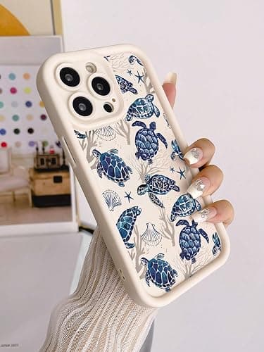 Sea Turtle Phone Case for iPhone, Ocean Theme, Blue Coral Starfish Print, Protective Cover (iPhone 11,Mixcolor) thumbnail 2