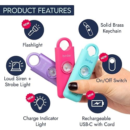 She’s Birdie–The Original Personal Safety Alarm for Women by Women–Loud Siren, Strobe Light and Key Chain in a Variety of Colors (Metallic Rose Pink) thumbnail 3