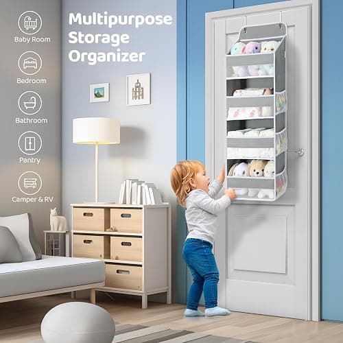 Yecaye 4 Shelf Bathroom Organizers and Storage, 35.2lbs Load Closet Door Organizer Hanging, Swing-proof Hanging Over the Door Organizer for Nursery Newborn Baby Essential (2 Pack) thumbnail 5