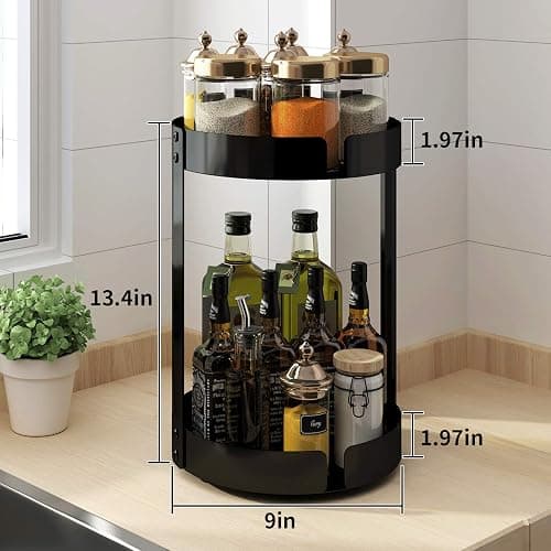 CASUN Lazy Susans Organizer 2 Tier Metal Steel, Turntable Organizer, Rotating Spice Racks for Pantry Cabinet Cupboard Table, Black(2-Tier) thumbnail 2
