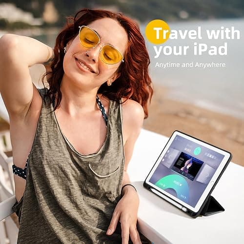 Akkerds Case Compatible with iPad 10.2 Inch 2021/2020/2019, for iPad 9th/8th/7th Generation Case with Pencil Holder, Protective with Soft TPU Back, Auto Sleep/Wake Cover, Black thumbnail 2