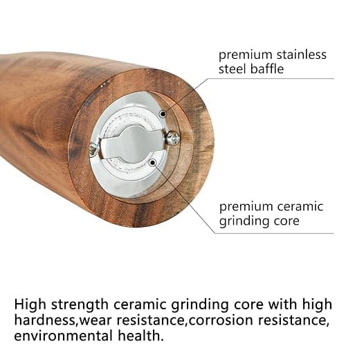 Wooden Salt and Pepper Grinder Set,Manual Salt and Pepper Mill,Acacia wood Salt Grinder Refillable,Pepper Mill with Adjustable Coarseness,Salt and Pepper Shakers Tableware Gifts 10" 2PCS thumbnail 5