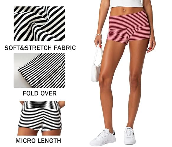 ONLYSTORY Womens Fold Over Shorts Y2K Micro Mini Lounge Pjs Shorts | Women's Sexy Low Rise Cheeky Booty Shorts,Casual Yoga Workout Sleepwear Pajamas Bottoms,Elastic Waist,Teen Girl thumbnail 5