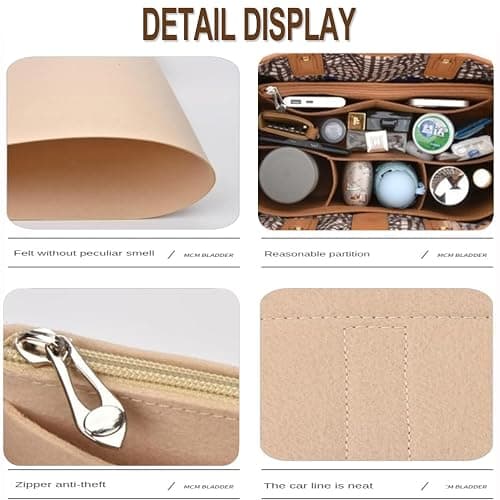 QOOWFEANIG Organizer Insert for Tote - Softened Felt Purse Insert Storage Container, Makeup Organizer, Inner Rubber Beach Liner for Speedy, Handbag thumbnail 4