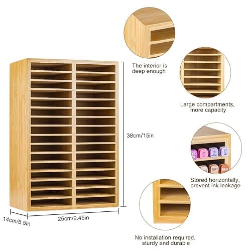 M.J COMFY-LIFE Bamboo Marker Organizer - 32 Compartment Desktop Storage Holds 224 Markers/Pens | Natural Wood Stationery Holder for Artists, Classroom & Office (224 Markers) thumbnail 3