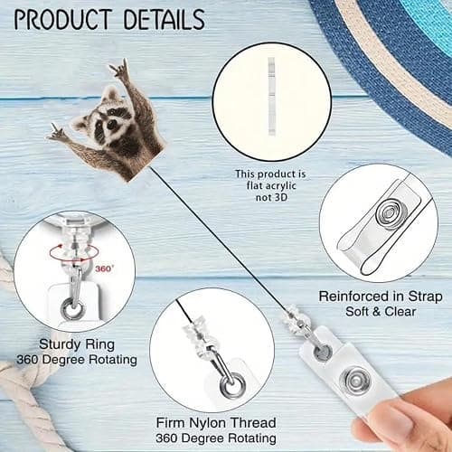 Funny Raccoon Badge Reel Retractable Acrylic Alligator Badge Clip Cute Badge Reel Holder Nurse Doctor Name Tag Badge Clip for Nurse Doctor Office Worker ID Card Decor - Style 08 thumbnail 5