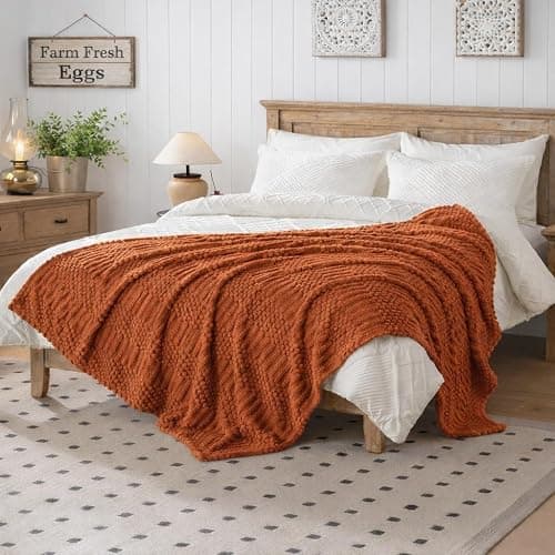 Rust Throw Blanket - Soft & Fluffy Fleece, Cute & Aesthetic, Perfect for Sofa, Couch, Chair, Bed, Living Room & Bedroom, All-Season Use, Plush & Cozy Decorative Blanket thumbnail 3