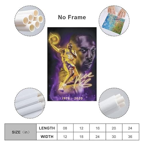 BIAOHAN Kobe Bryant Inspirational Poster Unframed 12" x 18" Canvas Wall Art, Basketball Star Player Sports Painting Decor, Motivational Artwork Room Home Office Gym Dormitory Wall Decor thumbnail 2