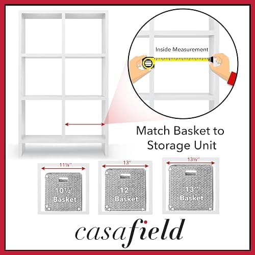 Casafield 13" x 13" Hyacinth Storage Baskets, Whitewash - Set of 6 Storage Organizers, Woven Wicker Cubes for Bathroom, Bedroom, Laundry, Shelves thumbnail 7