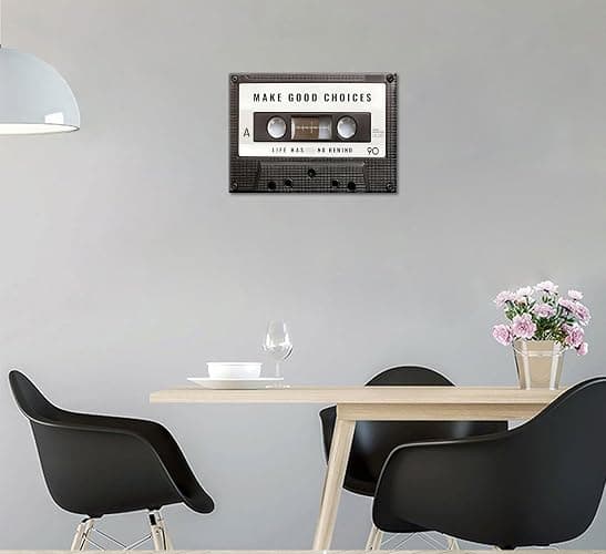 Inspirational Office Canvas Wall Art Picture Vintage Cassett Tape Prints Make Good Choices Life Has No Rewind Inspiring Artwork Motivational Wall Decor for Office Bedroom Living Room 12x16in Framed thumbnail 7