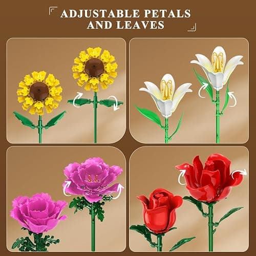 PLAXSOON Flower Bouquet Building Set, 18 Flowers Rose Building Block, 1065 PCS Botanical Collection Building Block Toy Plant Home Decor, Gift for Her Adults Women Kids Boys Girls 12+ thumbnail 5