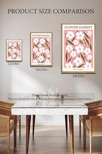 Gufro Flower Market Framed Wall Art,Pink Floral Wall Art Aesthetic Danish Pastel,Abstract Colorful Painting for Bedroom Living Room Dorm Gallery 16x24 inch thumbnail 7