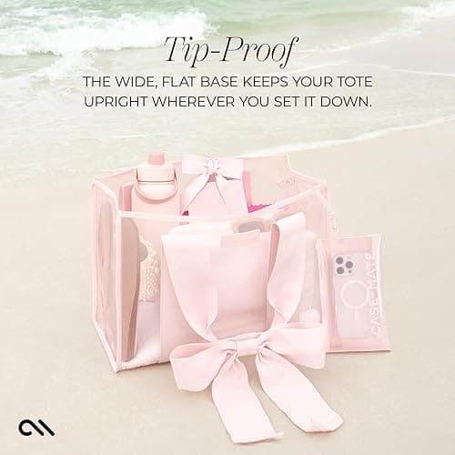 Case-Mate Pink Bow Beach Tote - Lightweight Beach Bag with Phone Pouch for Women - Waterproof, Tip-Proof, Foldable & Washable - Tote Bag for Beach, Pool, Travel and Vacation - Large - Ballet Pink - Large thumbnail 7