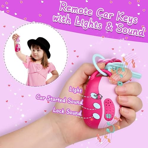 Kids Purple Play Purse Set for Little Girls 3-5 with Wallet Accessories | My First Pretend Handbag with Sunglasses, Cards, Interactive Keys, Smartphone and Fake Money Makeup Set thumbnail 5