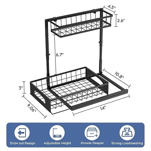 Under Sink Organizer , 2 Pack Height Adjustable Cabinet Organizer with Slide Out Drawer, Pull Out Under Sink Storage, Multi-Purpose 2 Tier Sink Shelves for Kitchen Bathroom Pantry (Black, 2 Pack) thumbnail 2