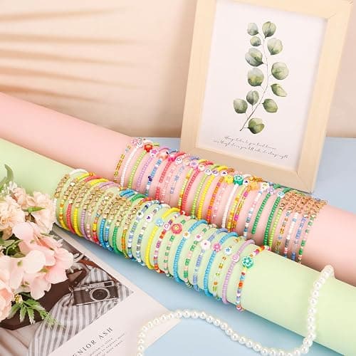 Guiqulai 48 Pcs Kids Friendship Bracelet Set,Colorful Adjustable Beaded Bracelets,Cute Stretch Preppy Bracelets thumbnail 4
