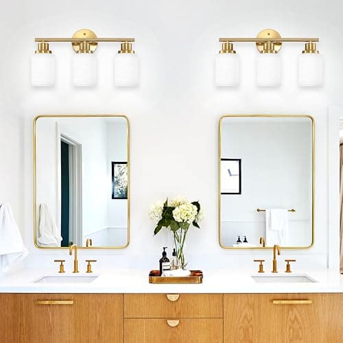 Guliaofo 3-Light Bathroom Light Fixtures, Vanity Lights for Mirror with Textured Milky White Glass Shade, Modern Kitchen Light Fixtures Wall Sconce Light - E26 Base - Brushed Gold thumbnail 8