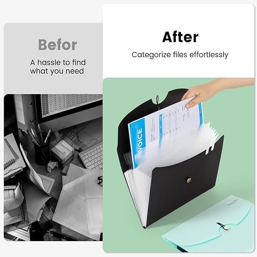 Sooez Expanding File Folder, 13 Pocket Accordion File Organizer, Monthly Expandable File Folder for Documents with Labels, Portable Bill Receipt Organizer for School Office Supplies, Letter A4 Size thumbnail 6