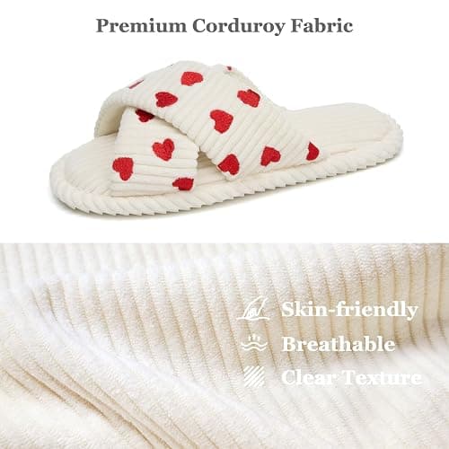 GOEWY Slippers for Women Memory Foam House Bedroom Corduroy Crossbands Open Toe Slides Sandals Shoes Comfy Trendy Gift for womens Anti-Skid sole thumbnail 3