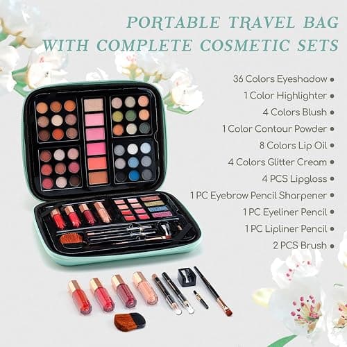 Color Nymph Beginner Makeup Kits Gift for Teens, Makeup Palettes with Reusable Handbag Includes 36 Colors Eyeshadow Blushes Bronzer Highlighter 4 Colors Lipgloss, Lip Oil Brushes Mint Green thumbnail 2