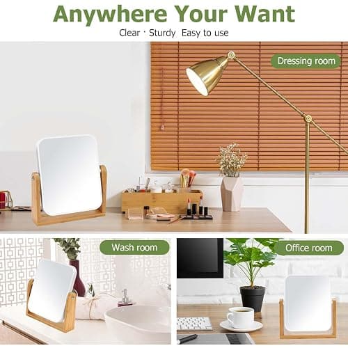 LFOYOU Vanity Makeup Mirror with Natural Bamboo Stand, Double Sided 360 Degree Swivel Magnifying Mirror, Tabletop Magnified Make up Mirror for Bathroom or Bedroom 8 Inch thumbnail 6