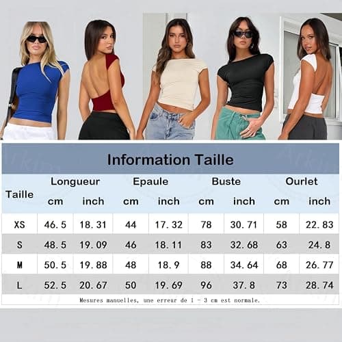 Arkim Top Dos Nu Femme [Matériaux Améliorés] Y2K Backless Top T-Shirts, Sexy Haut Dos Nu Tops Femme Ete Style Réversible thumbnail 6