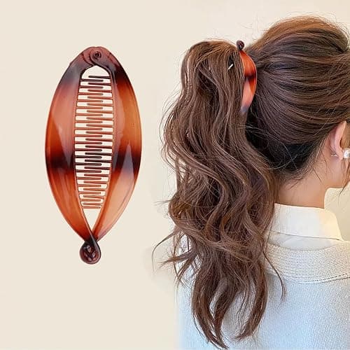 4 Pcs Banana Hair Clips for Fine Hair and Thick Hair, Fishtail Small Banana Hair Clip,for Women Bananas Clip Double Comb Long Hair Clips Ponytail Hair Comb Bananas thumbnail 7