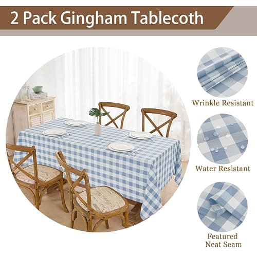 Maymiss 2 Pack Gingham Tablecloth Rectangle Checkered Tablecloth Washable | Water Resistant & Wrinkle Free Rectangle Tablecloth, Washable Tablecloth for Dining, Parties & Outdoor (Light Blue,52"×70") thumbnail 5