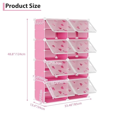 TrailBlaze 8-Tier Expandable Shoe Rack Organizer – Plastic Closet Shoe Storage Cabinet with PVC Shelves and Door – Space-Saving Design for Entryway, Bedroom, Hallway – Pink thumbnail 3